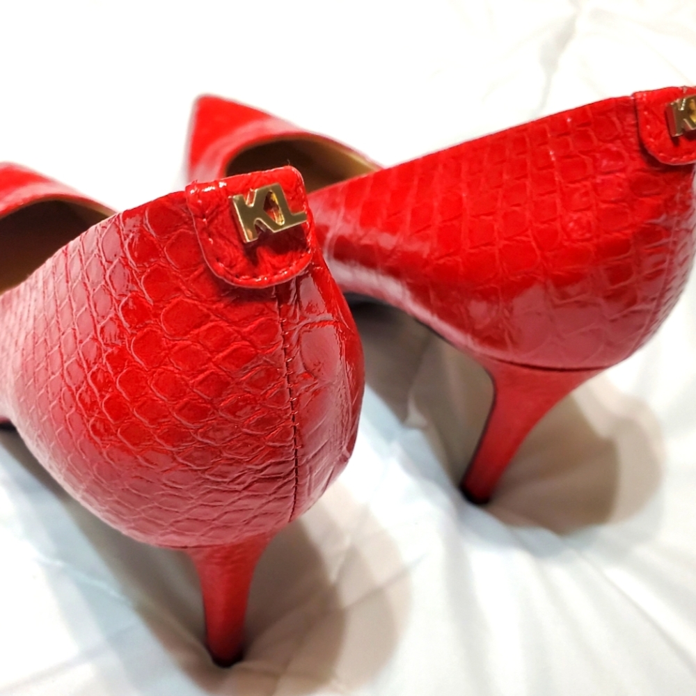 Karl Lagerfeld Red Pump Heels with Gold Emblems Size 10